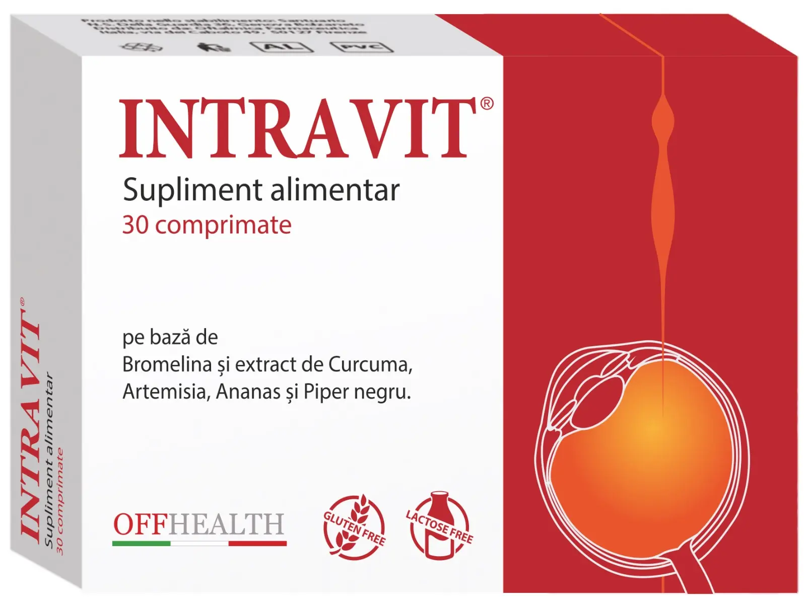 Cutia și blisterul cu comprimate INTRAVIT, supliment alimentar pentru sănătatea ochilor