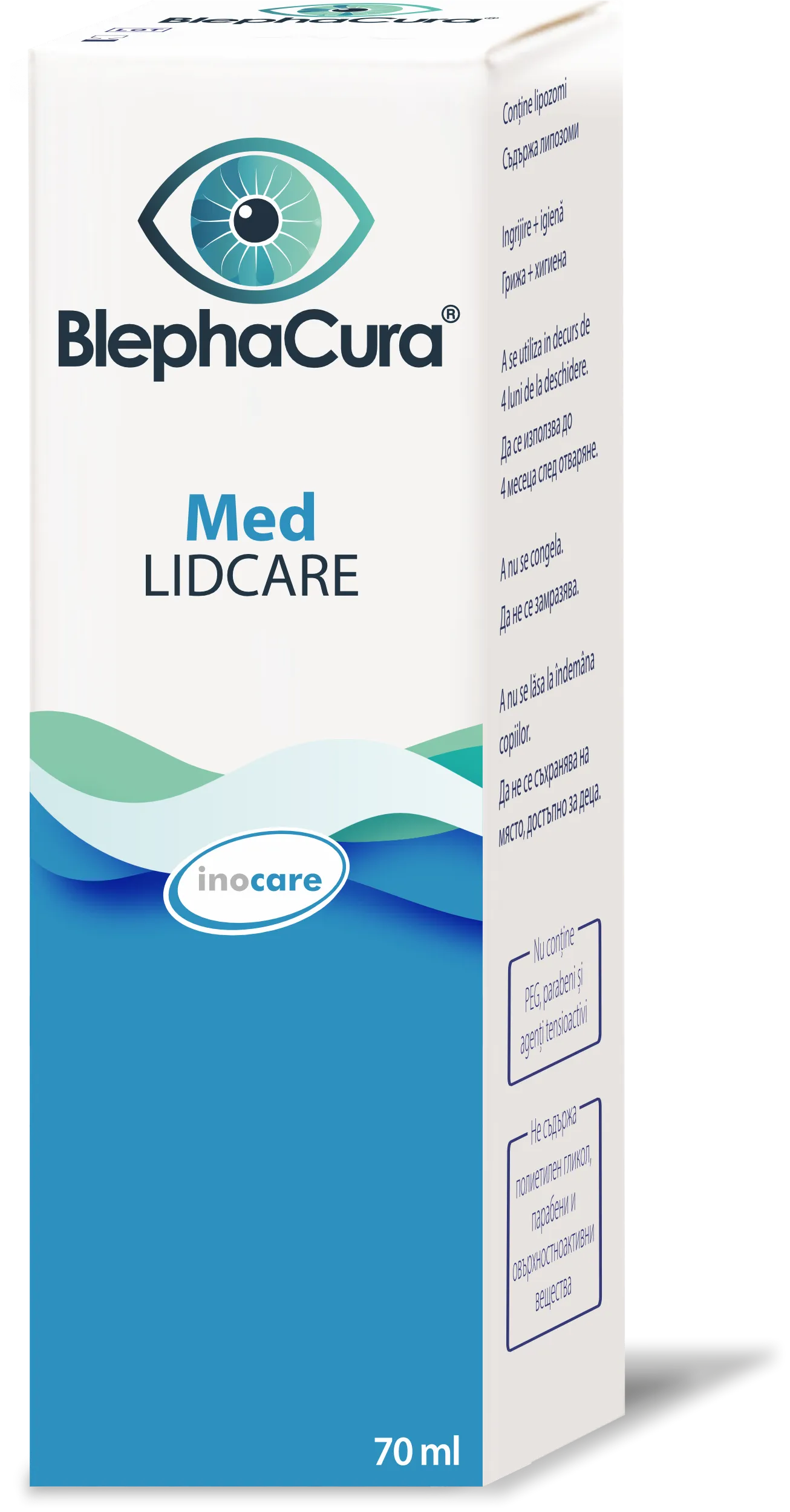 Flaconul suspensiei liposomale BlephaCura Med pentru igiena pleoapelor
